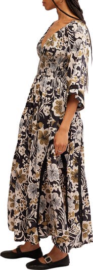 Printed Smocked Waist Maxi Dress
