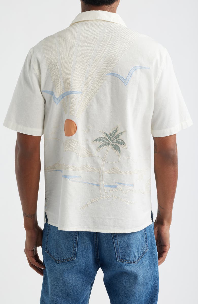 Wax London Didicot Summer Appliqué Cotton & Linen Camp Shirt, Alternate, color, Ecru