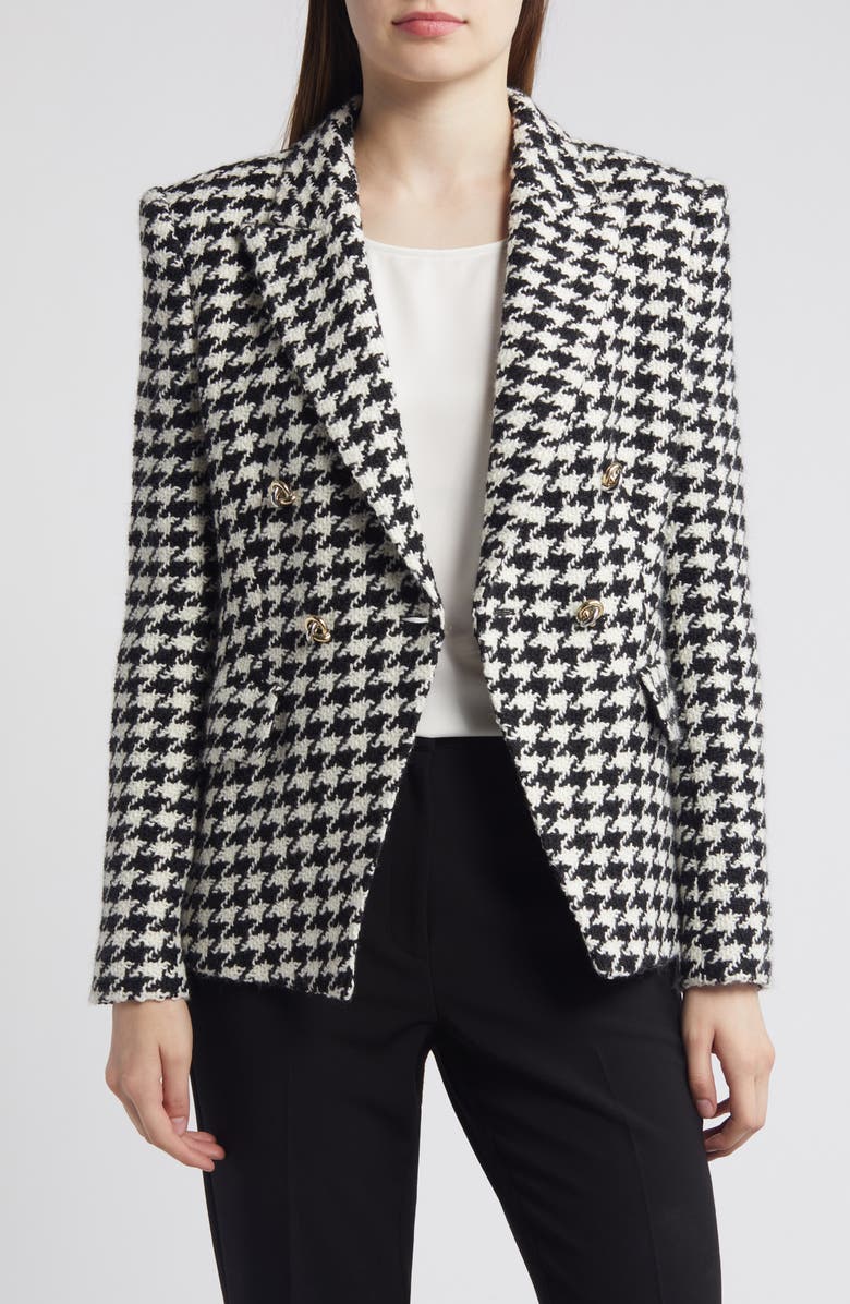 BOSS Jia Houndstooth Double Breasted Blazer, Alternate, color, Monochrome Houndstooth