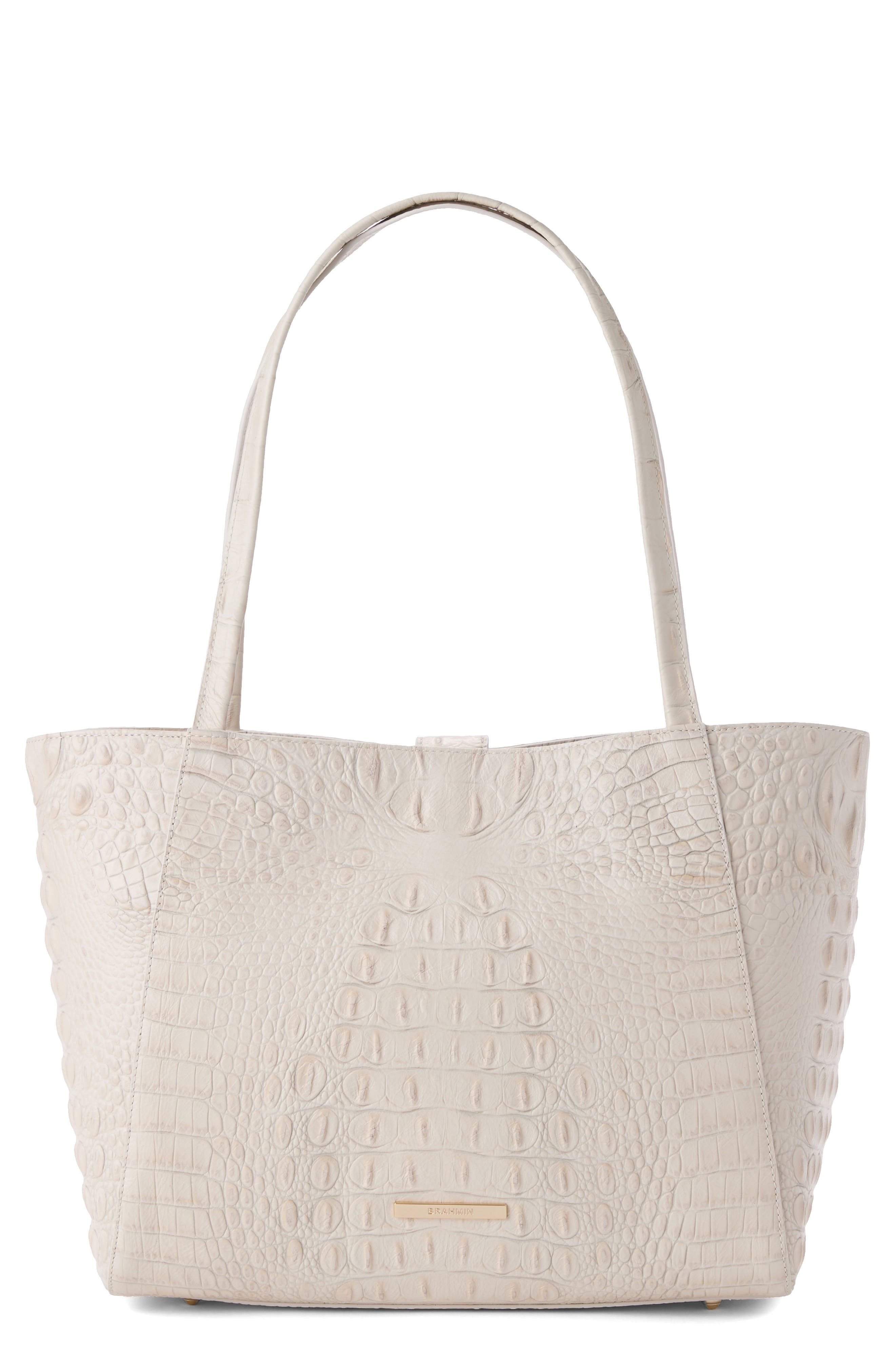 Brahmin Mona Croc Embossed Leather Tote, Main, color, Ivory