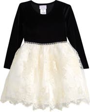 Iris & Ivy Kids' Stretch Velvet & Lace Dress