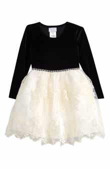 Kids' Stretch Velvet & Lace Dress