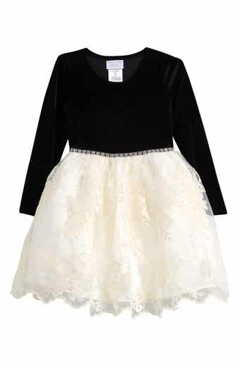 Kids' Stretch Velvet & Lace Dress