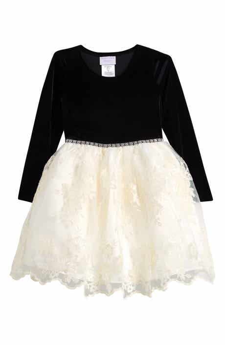 Kids' Stretch Velvet & Lace Dress