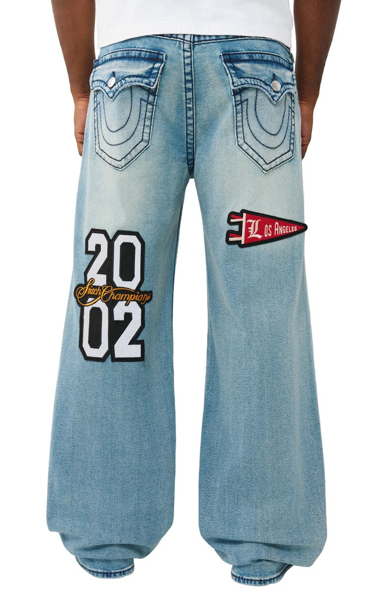 True Religion Vinny Patch Big T Flap Wide Leg Jeans, Alternate, color, Shattered Medium Indigo Wash