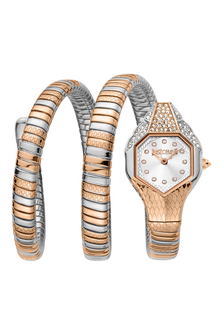 Snake Wraparound Bracelet Watch, 22mm x 35mm, Main, color, TWO TONE SILVER & ROSE GOLD