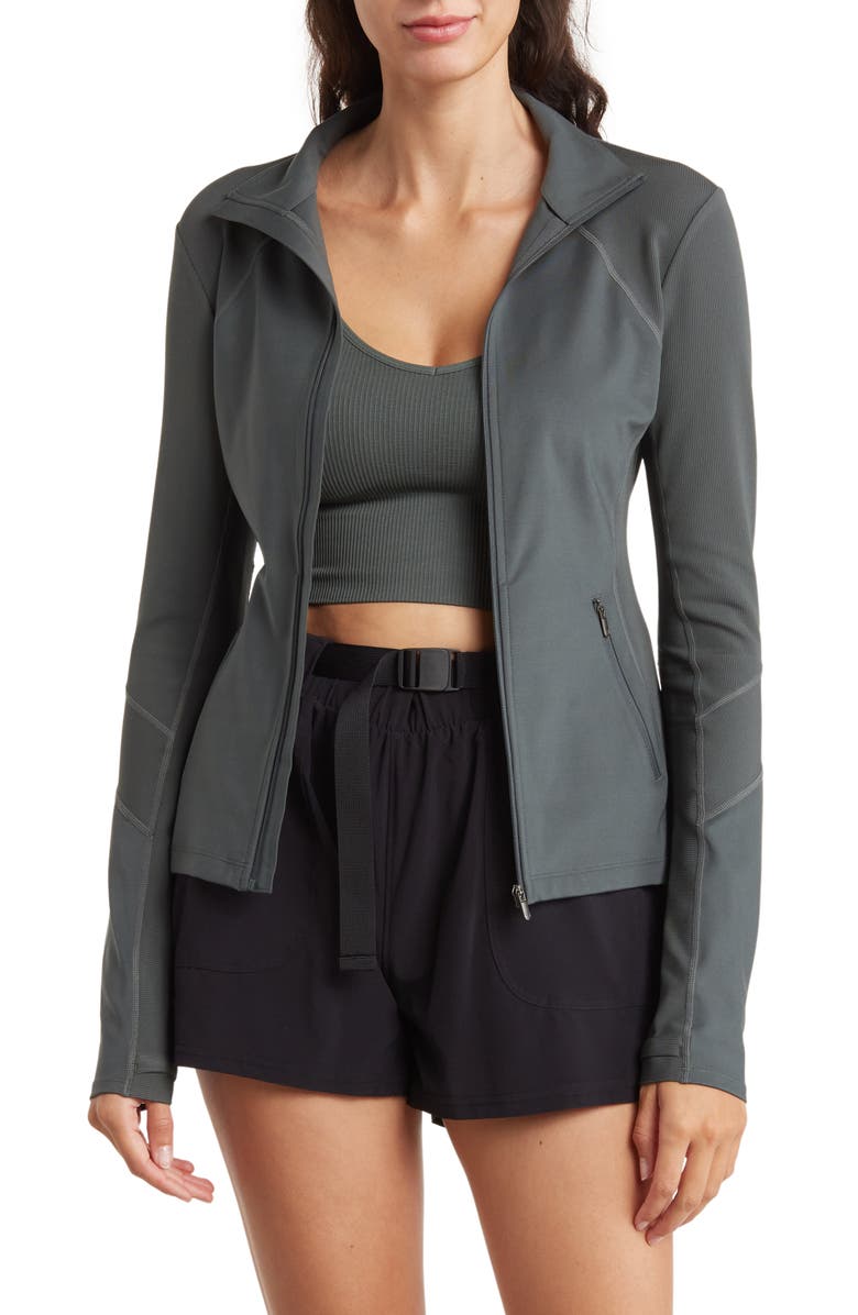 Zella Studio Lite Ribbed Detail Track Jacket, Main, color,