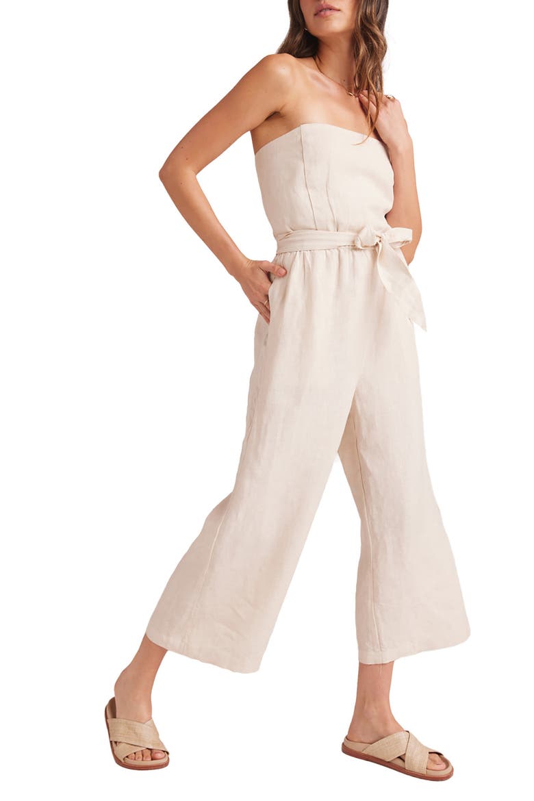 Strapless Linen Crop Wide Leg Jumpsuit, Alternate, color, SAMBA TAN