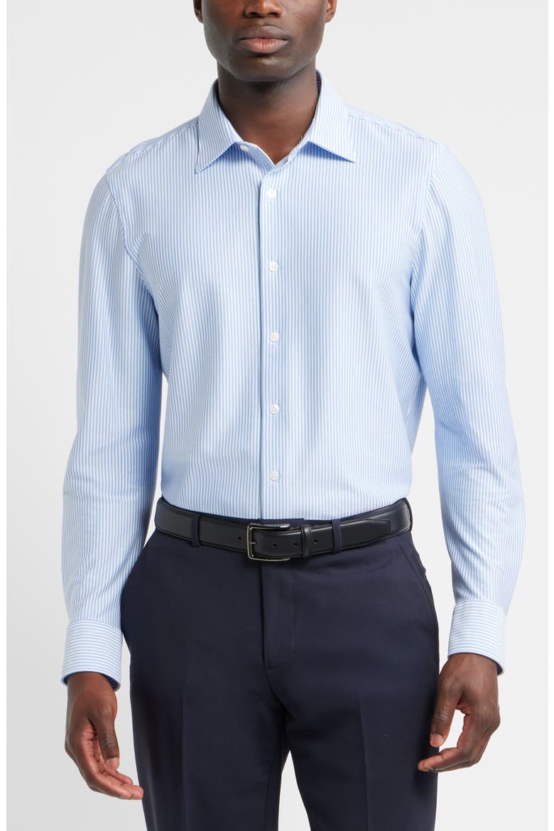 Tiller Lux Cotton Stripe Knit Button-Up Shirt, Main, color, BLUE- WHITE SHIRTING STRIPE