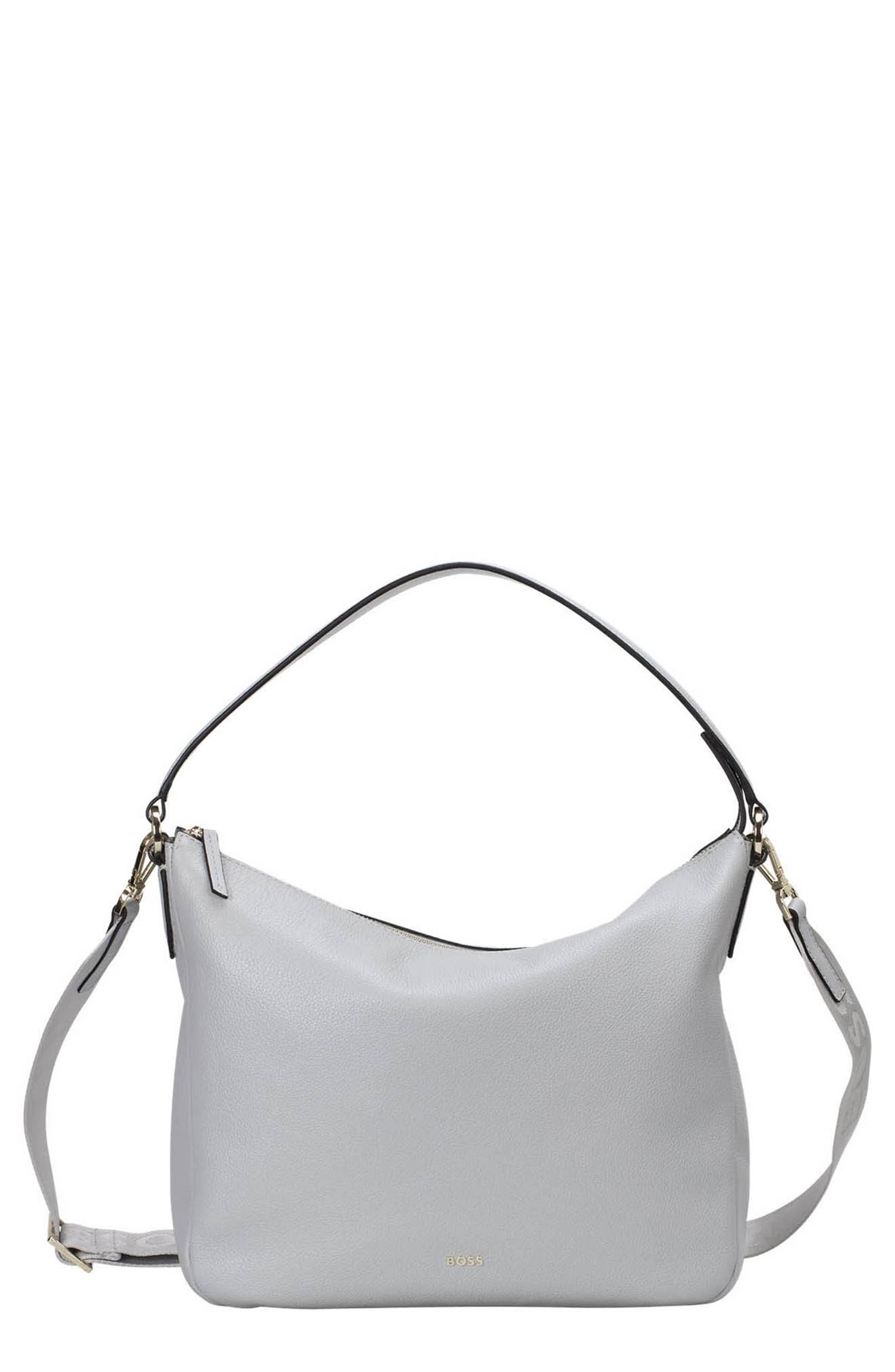 BOSS Medium Alyce Leather Hobo Bag, Main, color, Light/ Pastel Grey