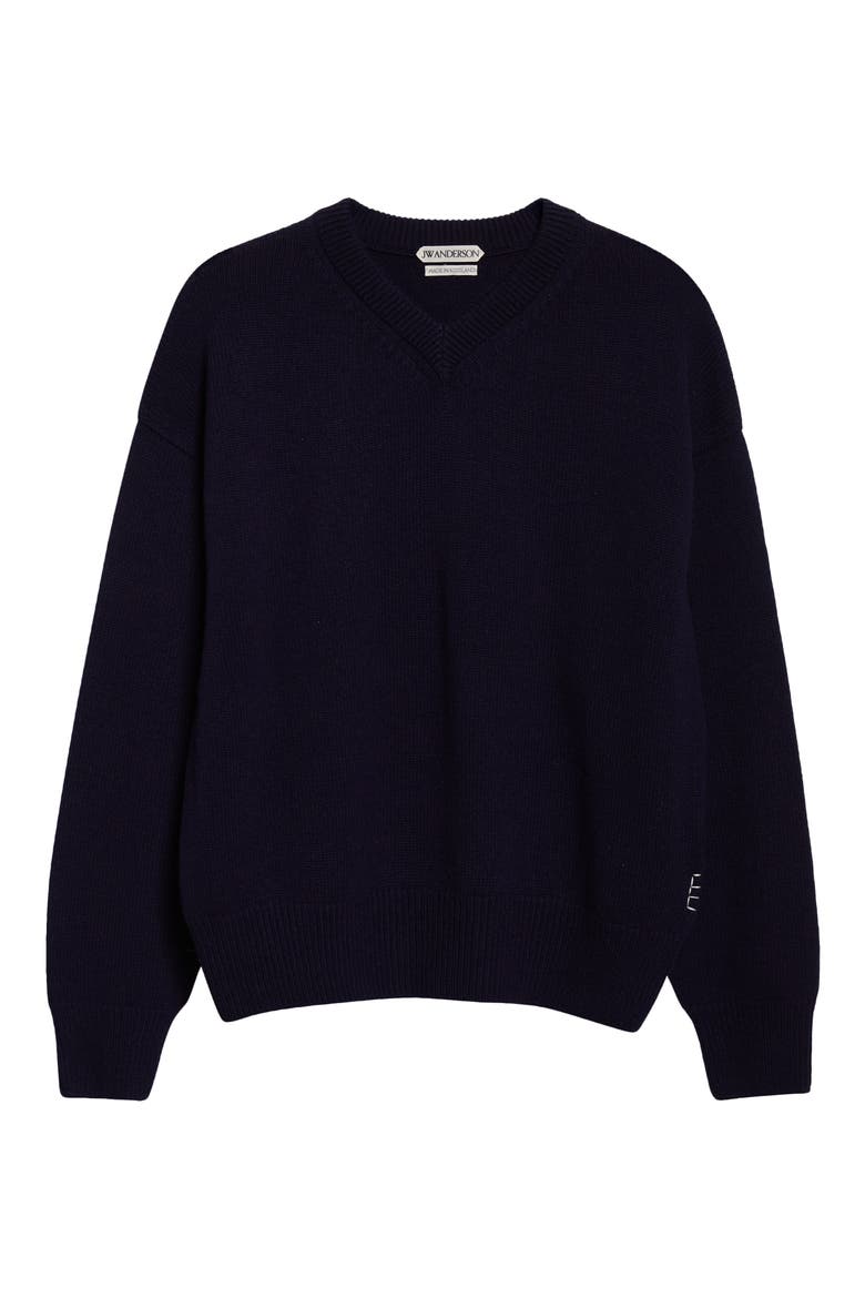 Loafer Stitch Cashmere V-Neck Sweater, Alternate, color, NAVY