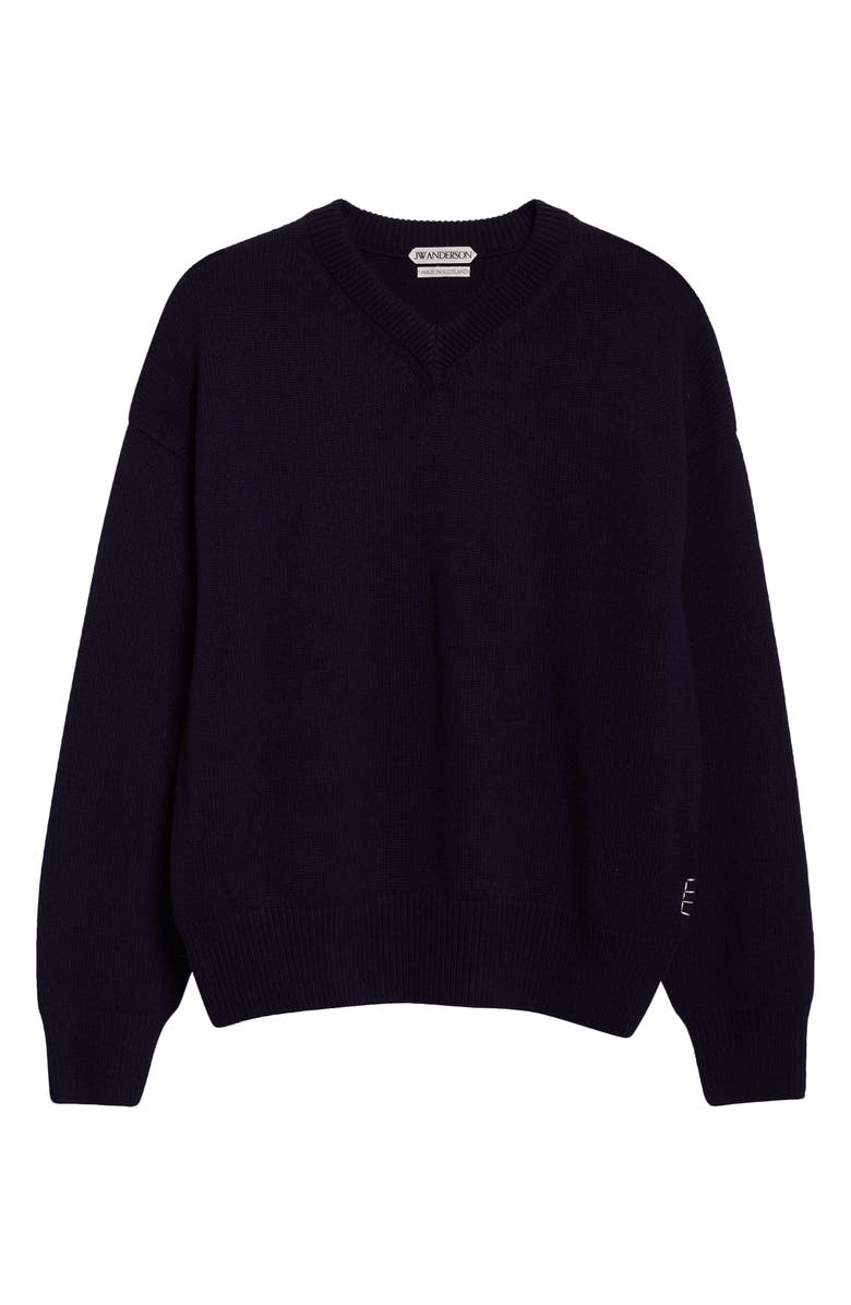 JW Anderson Loafer Stitch Cashmere V-Neck Sweater, Main, color, Navy