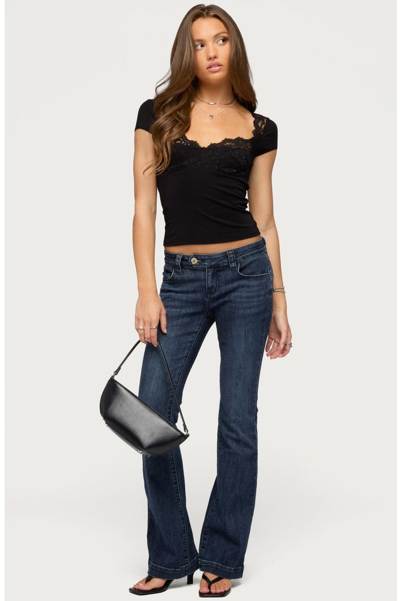 Nellwyn Lace Trim Crop Top, Alternate, color, BLACK