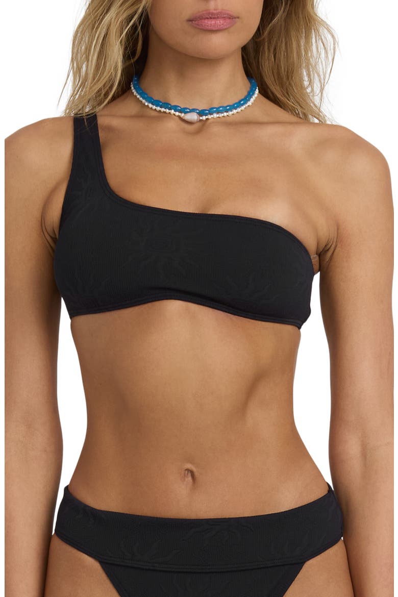 Laura Twisted Sun One-Shouler Bikini Top, Main, color, BLACK PEBBLE