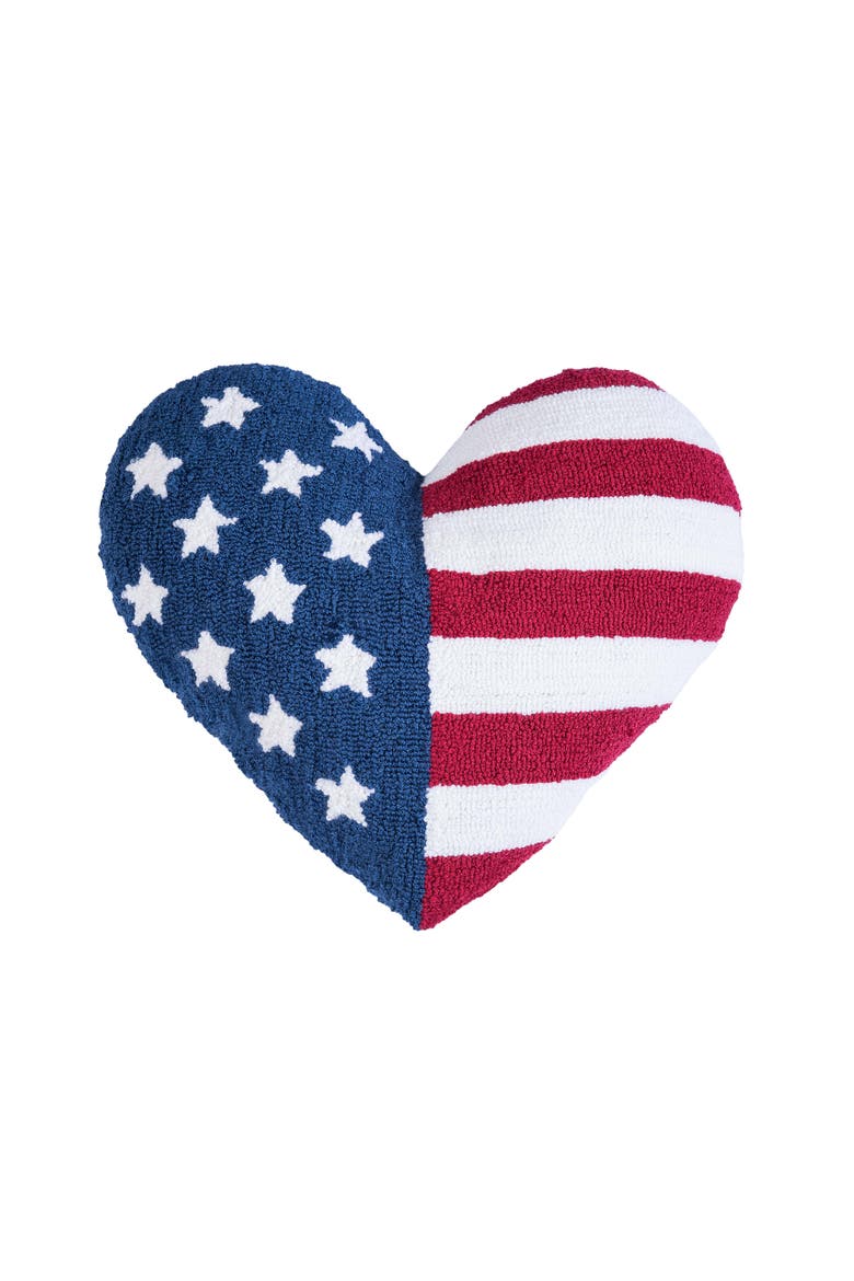 Stars & Stripes American Flag Patriotic Hooked Accent Pillow 18" x 21", Main, color, Blue