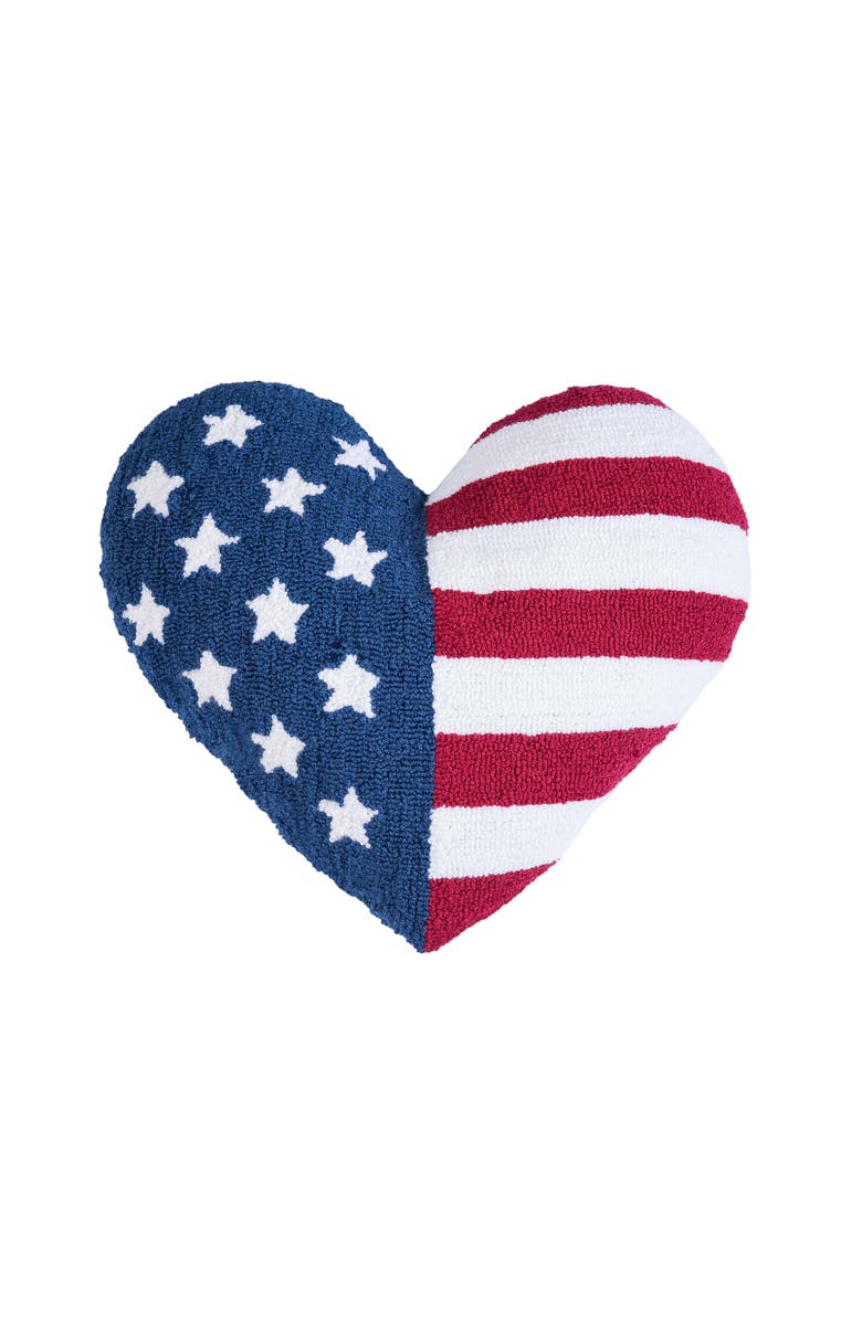 C&F Home Flag Stars and Stripes Patriotic 4th of July Heart Hooked Shaped Throw Pillow, 18" x 21", Main, color, Blue