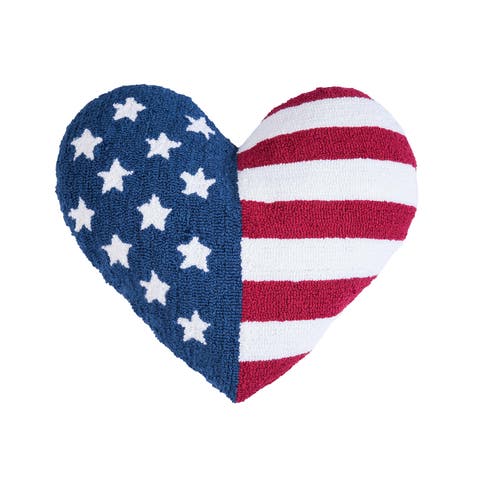 Flag Stars and Stripes Patriotic 4th of July Heart Hooked Shaped Throw Pillow, 18" x 21"