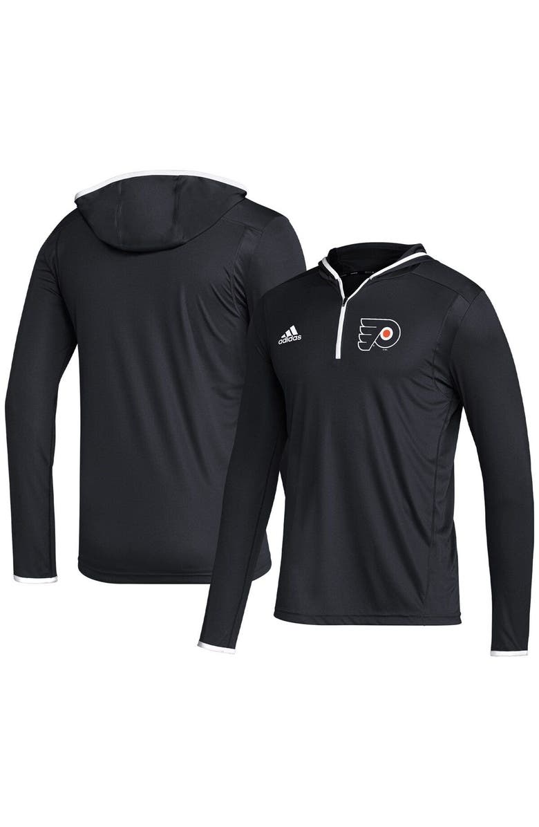 adidas Men's adidas Black Philadelphia Flyers Team Long Sleeve Quarter-Zip Hoodie T-Shirt, Main, color,