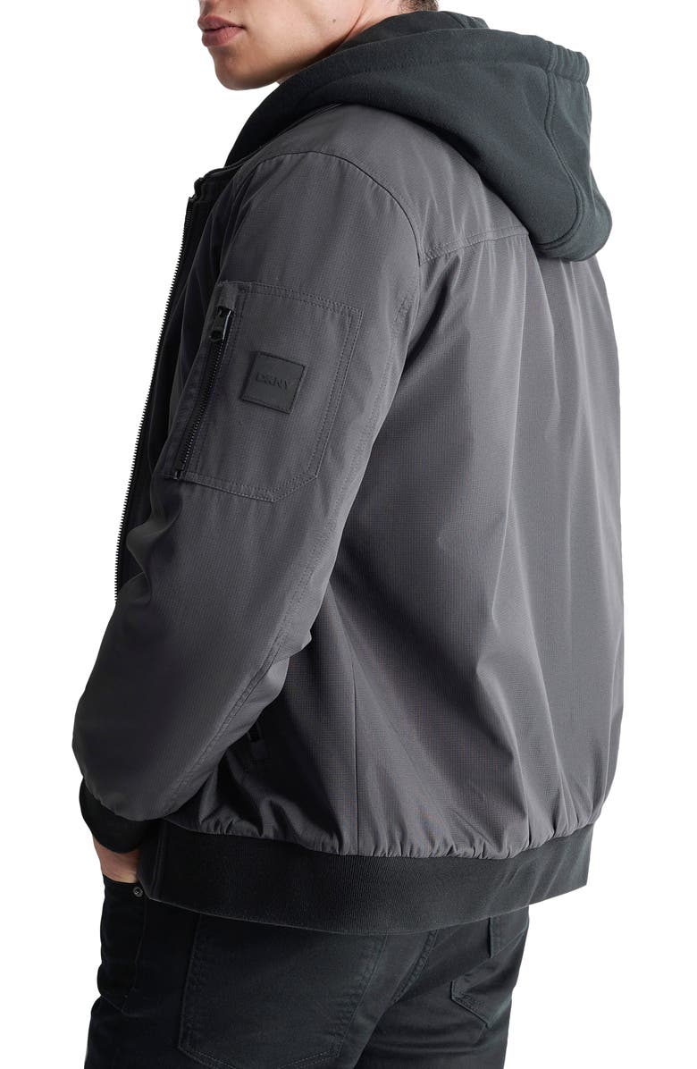 DKNY Water Resistant Bomber with Hooded Bib, Alternate, color, Iron