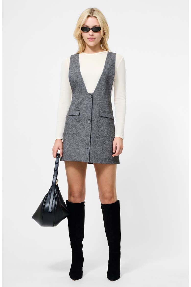 V-Neck Wool Blend Apron Minidress, Alternate, color, CHARCOAL