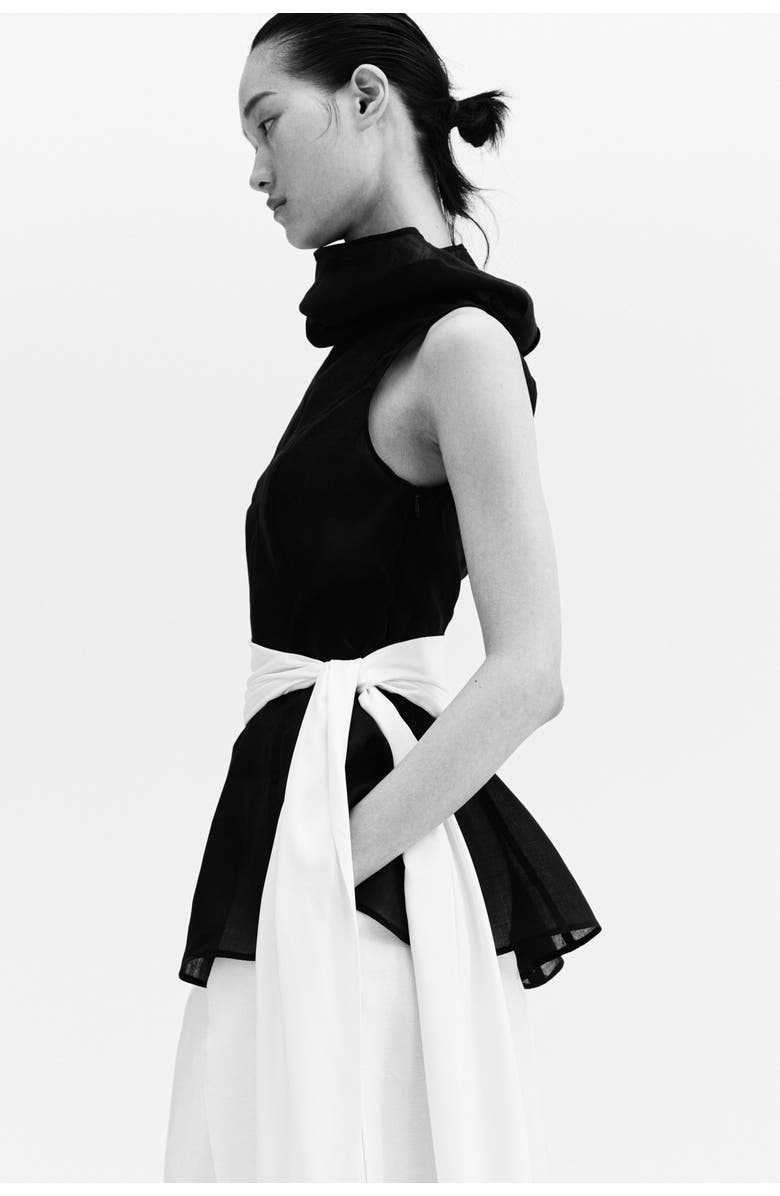 H&M Ramie-blend Peplum Top, Alternate, color, Black