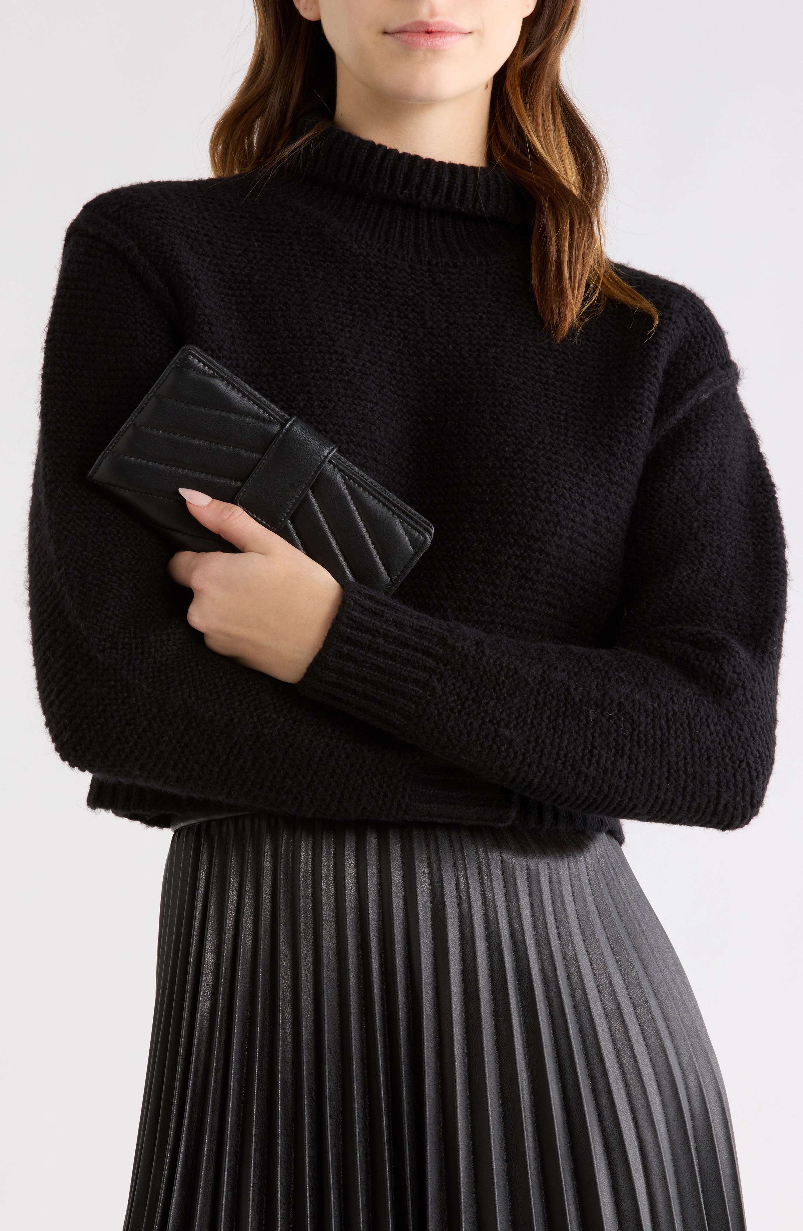 MUNDI SMALL LEATHER GOODS Quilted Tab Frame Clutch, Alternate, color, Black