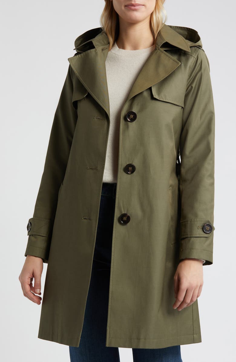 Sam Edelman Cotton Blend Trench Coat with Removable Hood, Alternate, color, Loden