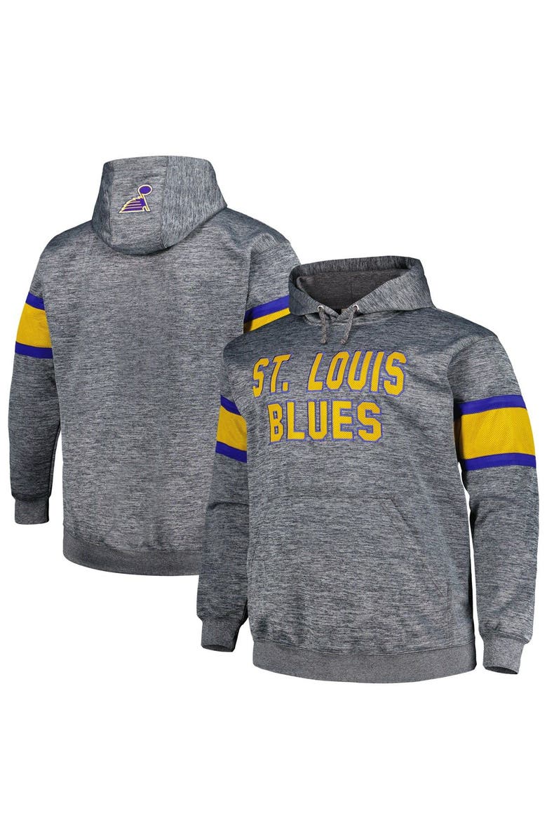 PROFILE Men's Heather Charcoal St. Louis Blues Big & Tall Stripe Pullover Hoodie, Main, color, 