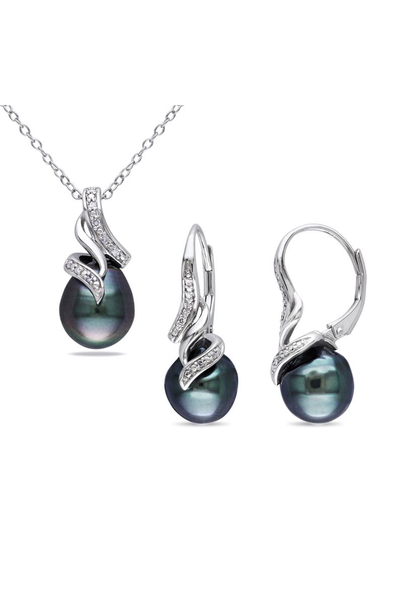 Julianna B. Pearl & Diamond 2-Piece Necklace & Earring Set, Main, color, Tahitian Pearl