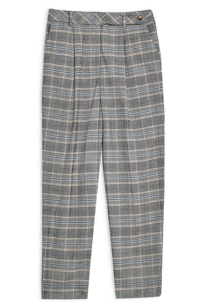 High Waist Tapered Plaid Trousers, Alternate, color, GREY