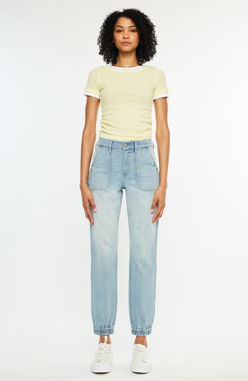 Kancan Chelly High Rise Light Wash Jogger In Blue