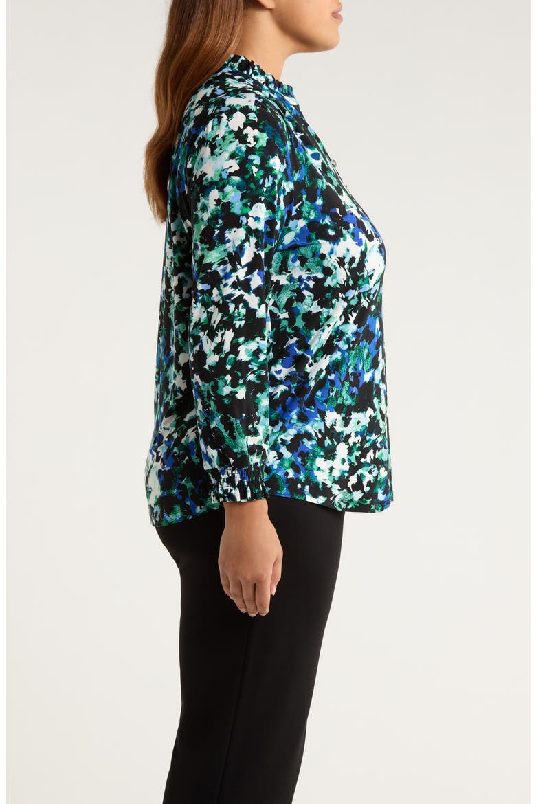 Ruffle Neck Smocked Cuff Top, Alternate, color, ANNE BLACK MULTI
