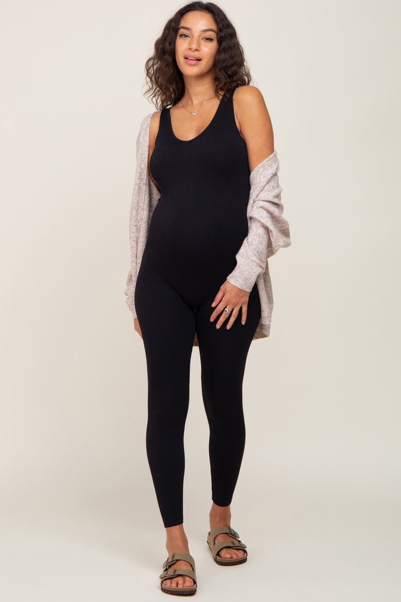 V-Neck Seamless Ribbed Fitted Jumpsuit, Main, color, Black