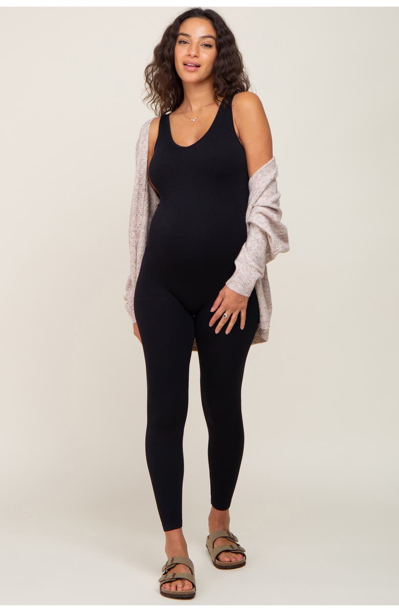 PinkBlush V-Neck Seamless Ribbed Fitted Jumpsuit, Main, color, Black