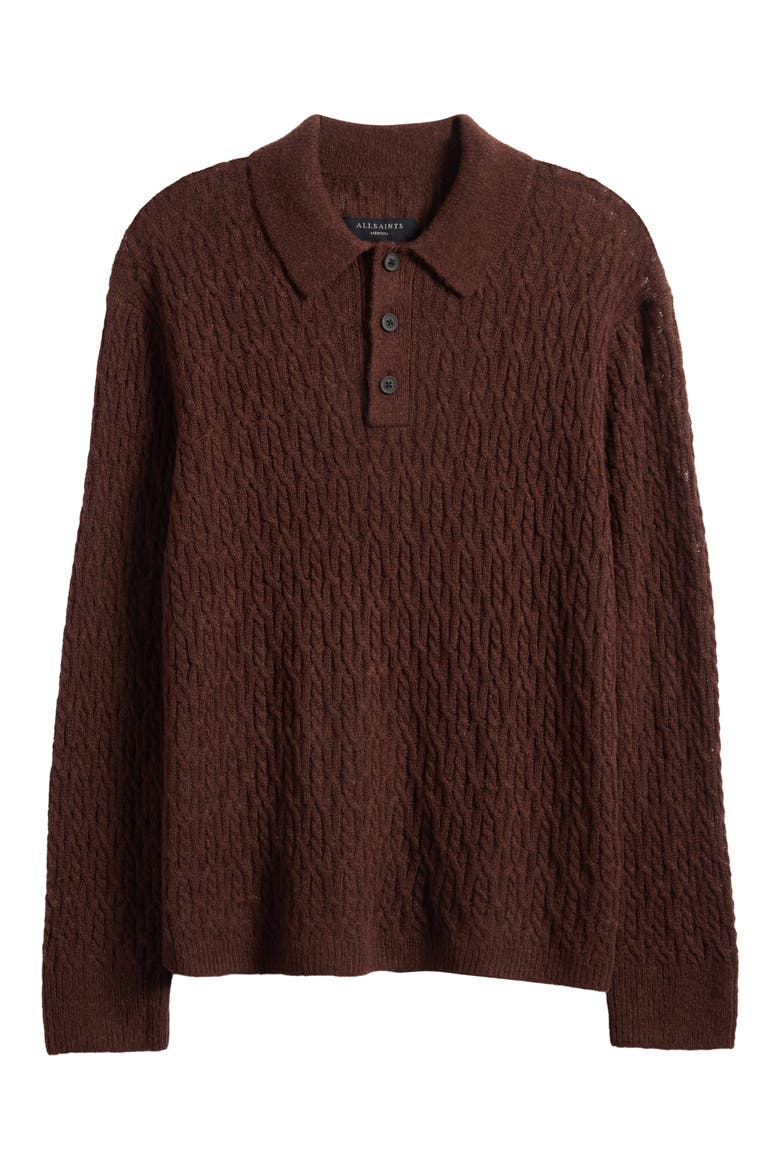 Cyclone Cabled Long Sleeve Polo Sweater, Main, color, CHOCOLATE BROWN