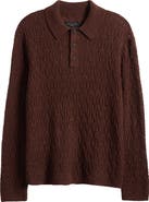 AllSaints Cyclone Cabled Long Sleeve Polo Sweater