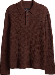 AllSaints Cyclone Cabled Long Sleeve Polo Sweater