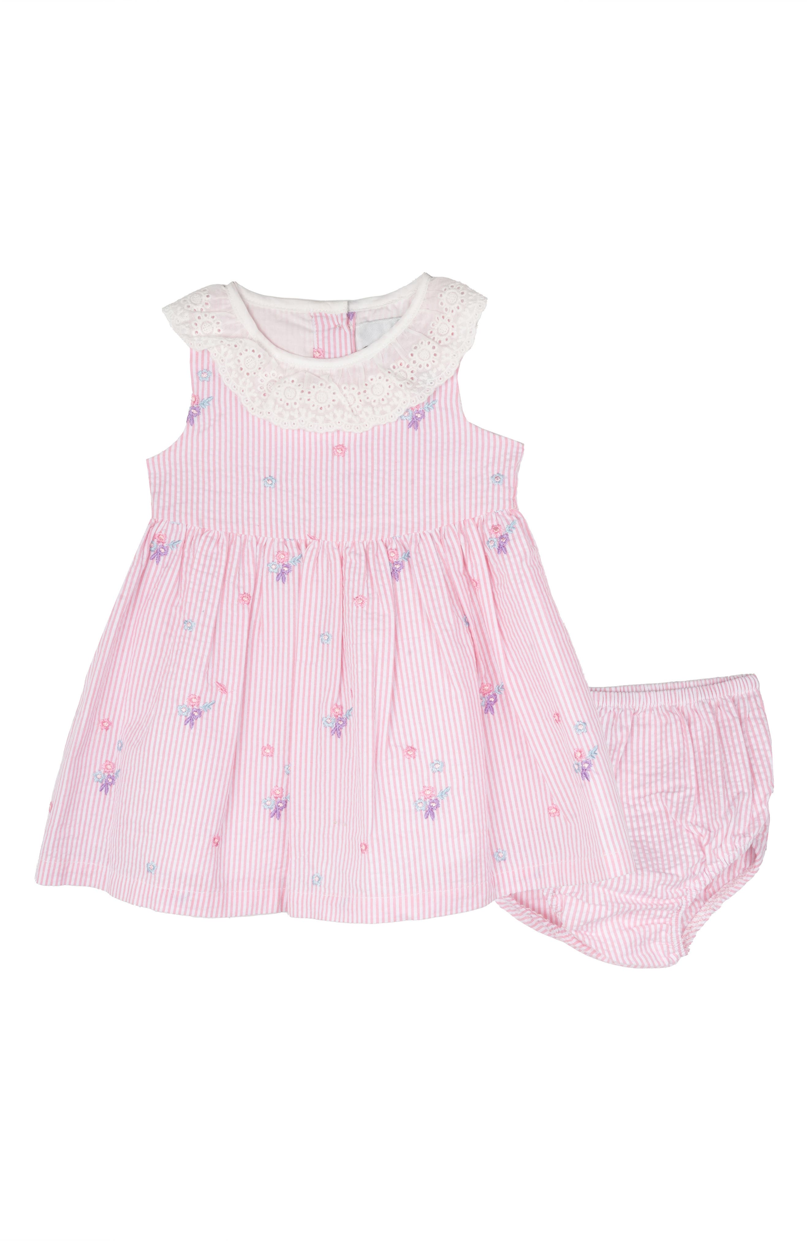 Rare Editions Seersucker Stripe Dress & Bloomers