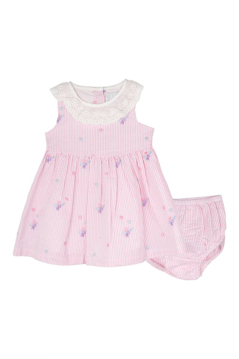 Seersucker Stripe Dress & Bloomers, Main, color, PINK