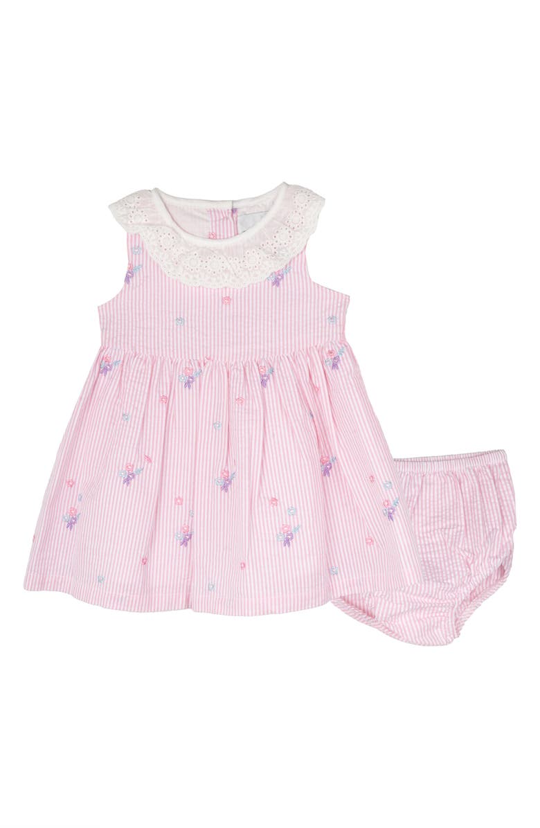 Rare Editions Seersucker Stripe Dress & Bloomers, Main, color, 