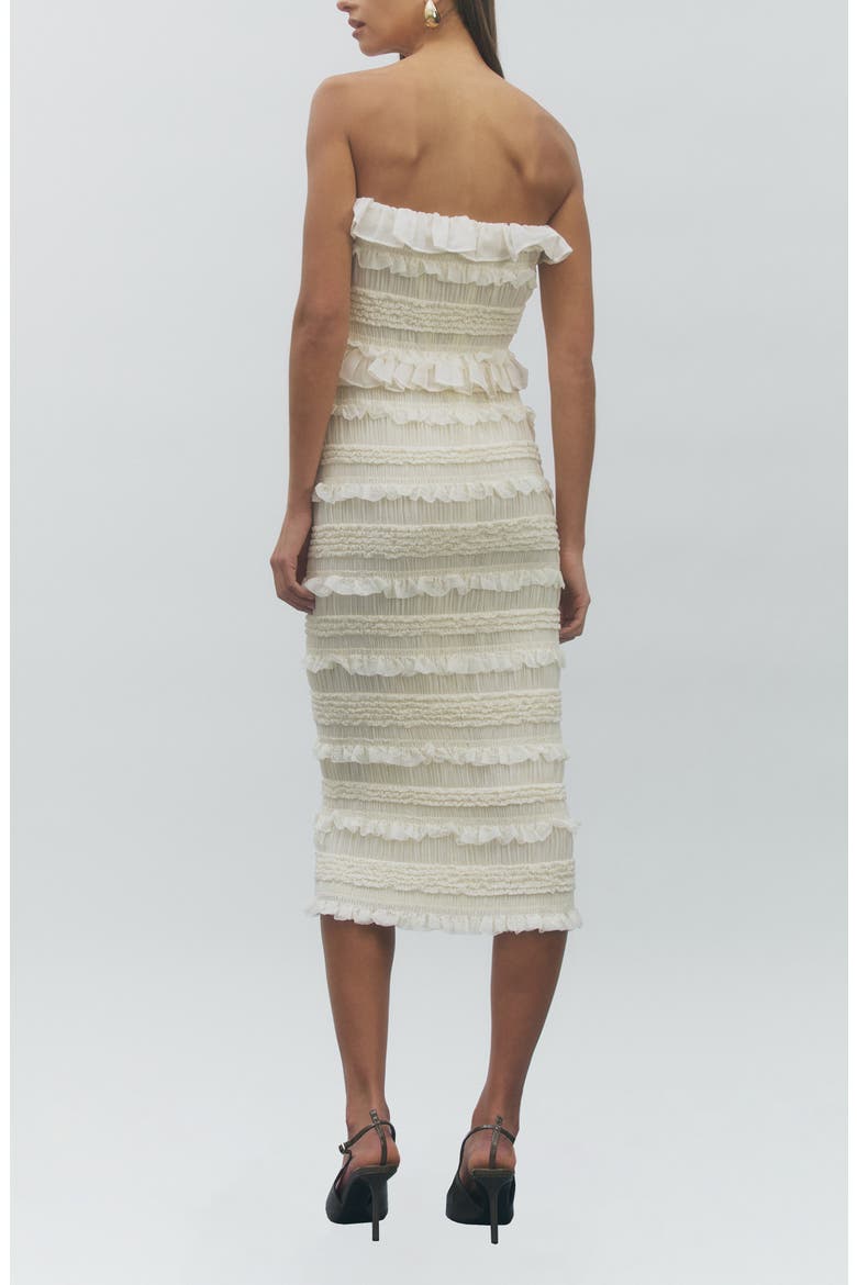 Annalise Shirred Ruffle Trim Tiered Midi Dress, Alternate, color, IVORY