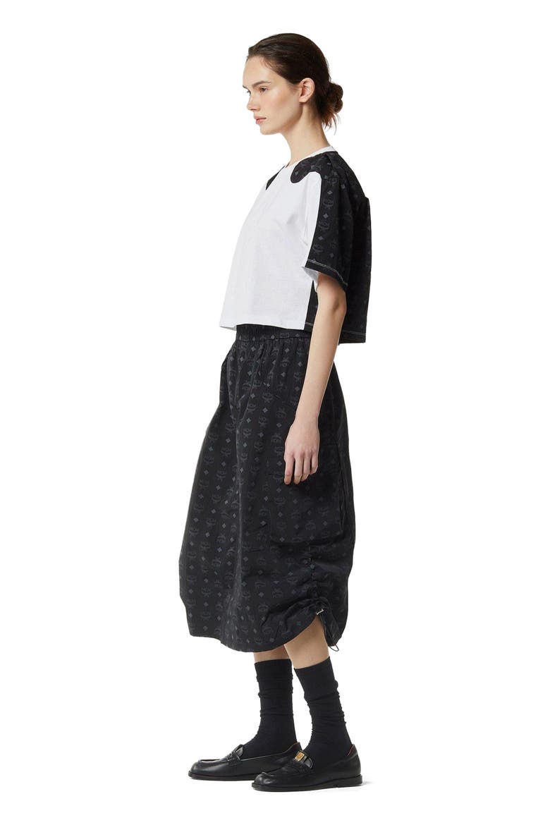 Laurel Cropped T-Shirt in Organic Cotton and Monogram ECONYL, Alternate, color, Black And White