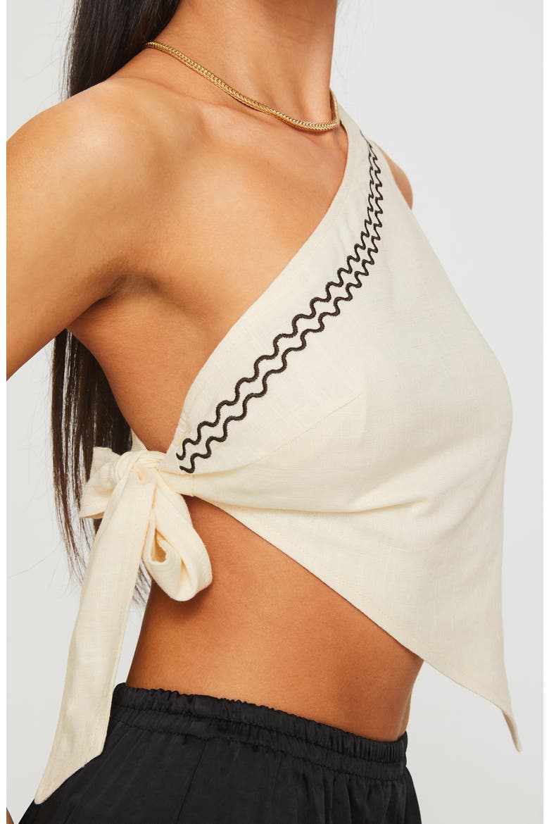 Frankle One-Shoulder Cotton & Linen Top, Alternate, color, CREAM/BLACK