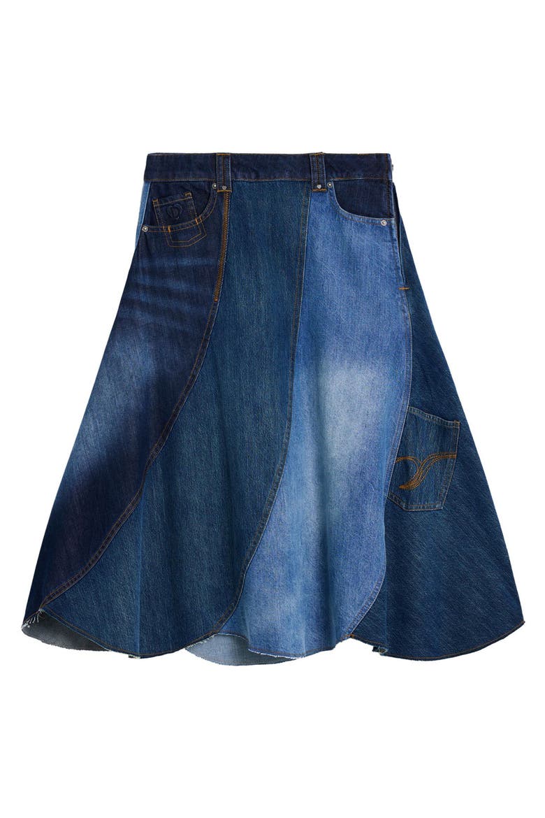 Patchwork A-Line Skirt, Alternate, color, DARK BLUE