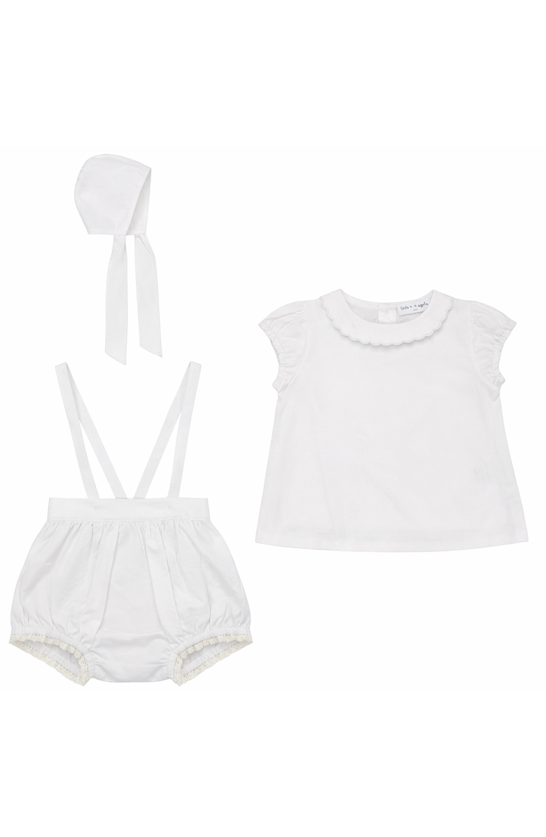 Little Fragile Woven Scalloped Lace Top and Adjustable Overall Shorts, Main, color, White