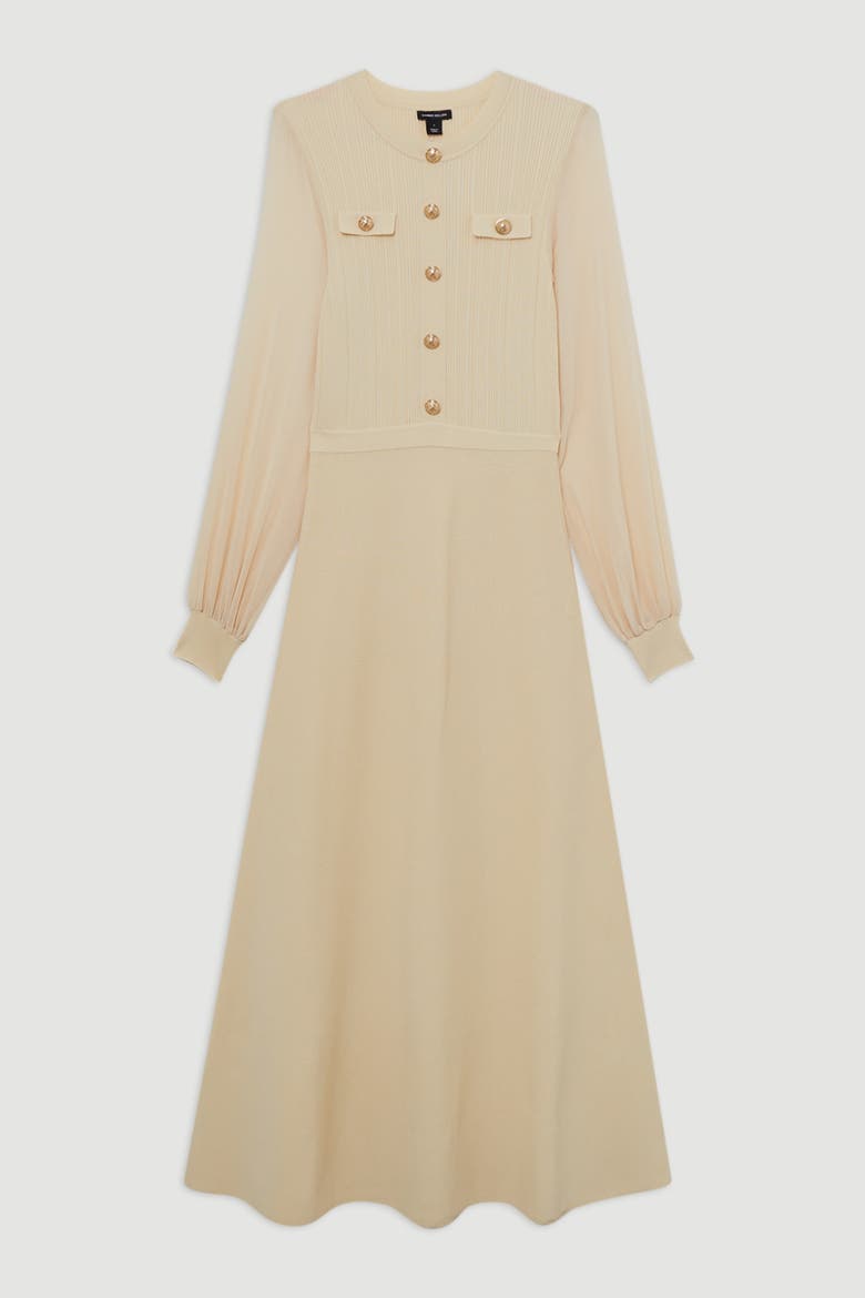 Military Trim Chiffon Sleeve Knit Dress, Alternate, color, Cream