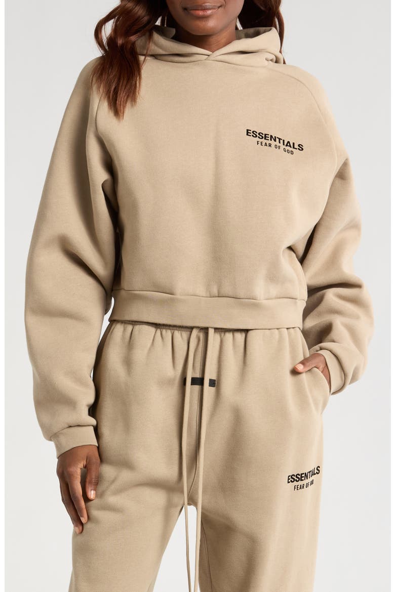 Cotton Blend Fleece Crop Hoodie, Main, color, DESERT SAND