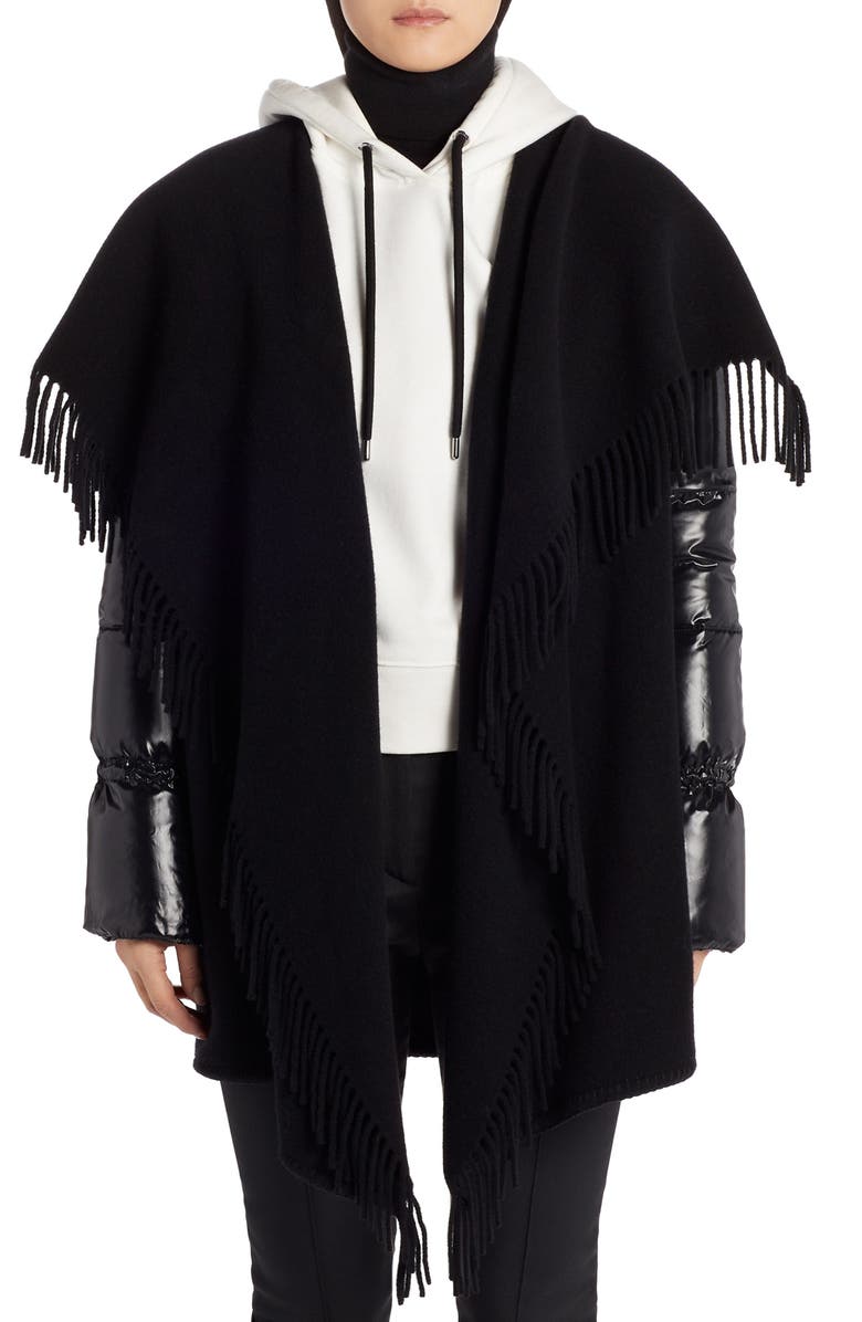 Moncler Mantella Down Puffer Sleeve Wool Cape Coat, Main, color, 