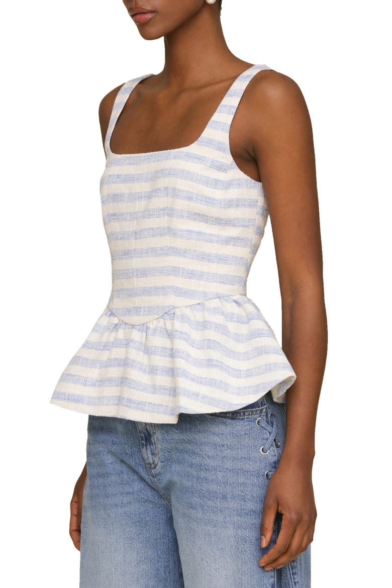 Stripe Peplum Cotton Blend Top, Alternate, color, BLUE CREAM