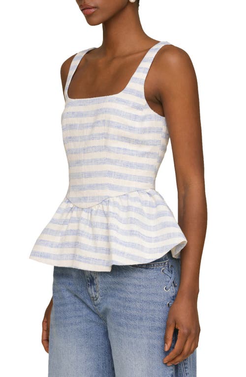 Avec Les Filles Stripe Peplum Cotton Blend Top In Blue Cream